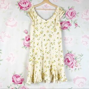 NEW Free People Like A Lady Butter Yellow Ruffle Floral Mini Dress M